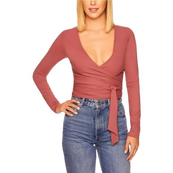 Susana Monaco -1724 NWT Long Sleeve Wrap Top in Lip Gloss Mauve Pink XS - Picture 1 of 7